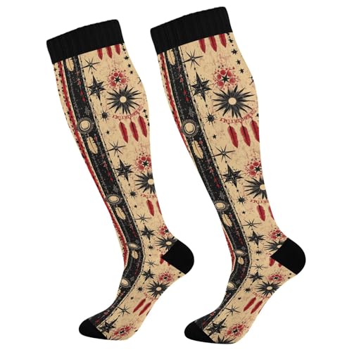 Women & Men Compression Socks Graduated Support For Nurses, Athletic, Travel & Flight Socks Western Cowboy Star Dream Catcher Tribal Star Tribal Yellow Moon Sunset