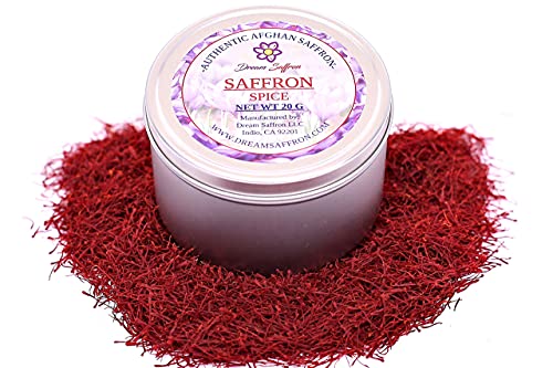 Dream Saffron, Premium All-Red Saffron Spice for Cooking, 20 Grams of 100% Natural Afghan Saffron Threads, Grade A+ Super Nagin Saffron Used for Persian Tea, Paella, Risotto