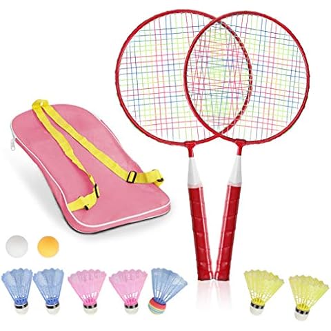 Badminton Rackets for Children,12 in 1 Shuttlecocks Racquet Sports Set w/Lightweight Carrying Bag for Kids Professionals Beginner Players Indoor Outdoor Sport Game (Red) Cover