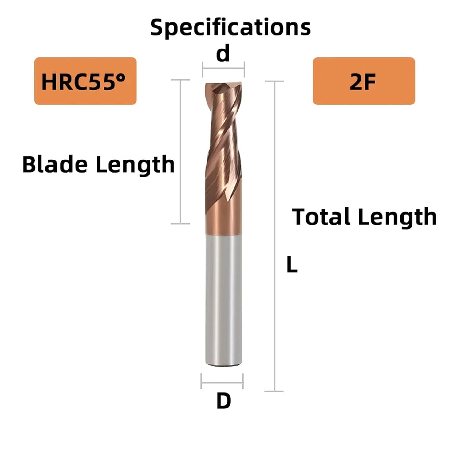 HRC55 Carbide End Mill 2/4 Flutes Milling Cutter Alloy Coating Tungsten Steel Cutting Tool CNC Maching Endmill 1-20mm 1Pcs(D5x6Dx13x50L)