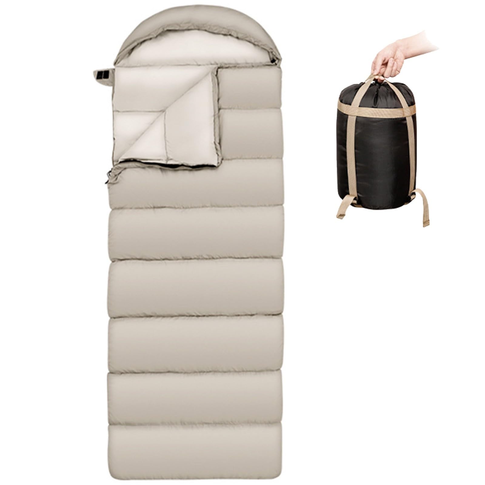Saco de Dormir Individual para Acampar, Saco de Dormir Ligero para Clima frío y cálido para 3-4 Estaciones con Saco de compresión para Adultos(Beige,1.8kg)
