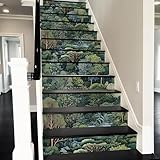 REDAMANCY Green Tree Forest River Mountain Landscape Nature Peel and Stick Vinyl Stair Riser Decals Staircase Tile Stickers Decor Modern Marble Decoration Self-Adhesive(14 Pcs)