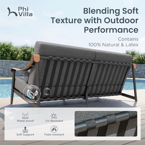 Image of PHI VILLA Modern Outdoor Sofa with Extra Thick 6.3 inch Cushion,Deep & Wide Seat Patio Couch for Deck Front Porch Backyard