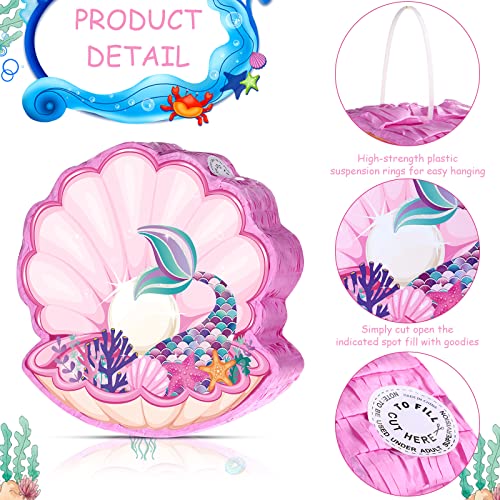 Seashell Pinata Mermaid Pinatas For Birthday Party Girl, Sea Theme Pinata With Pinata Stick, Blindfold And Confetti For Mermaid Birthday Decorations Supplies #TOP2