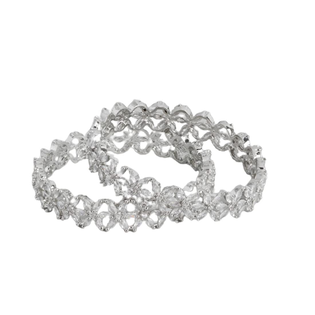 DENICRAAS DC Rhodium-Plated Silver Toned Floral American Diamond studded Bangles Jewellery Set for Girls and Women (2.8, Pack of 2) (B09V994J8G) Amazon Price History, Amazon Price Tracker