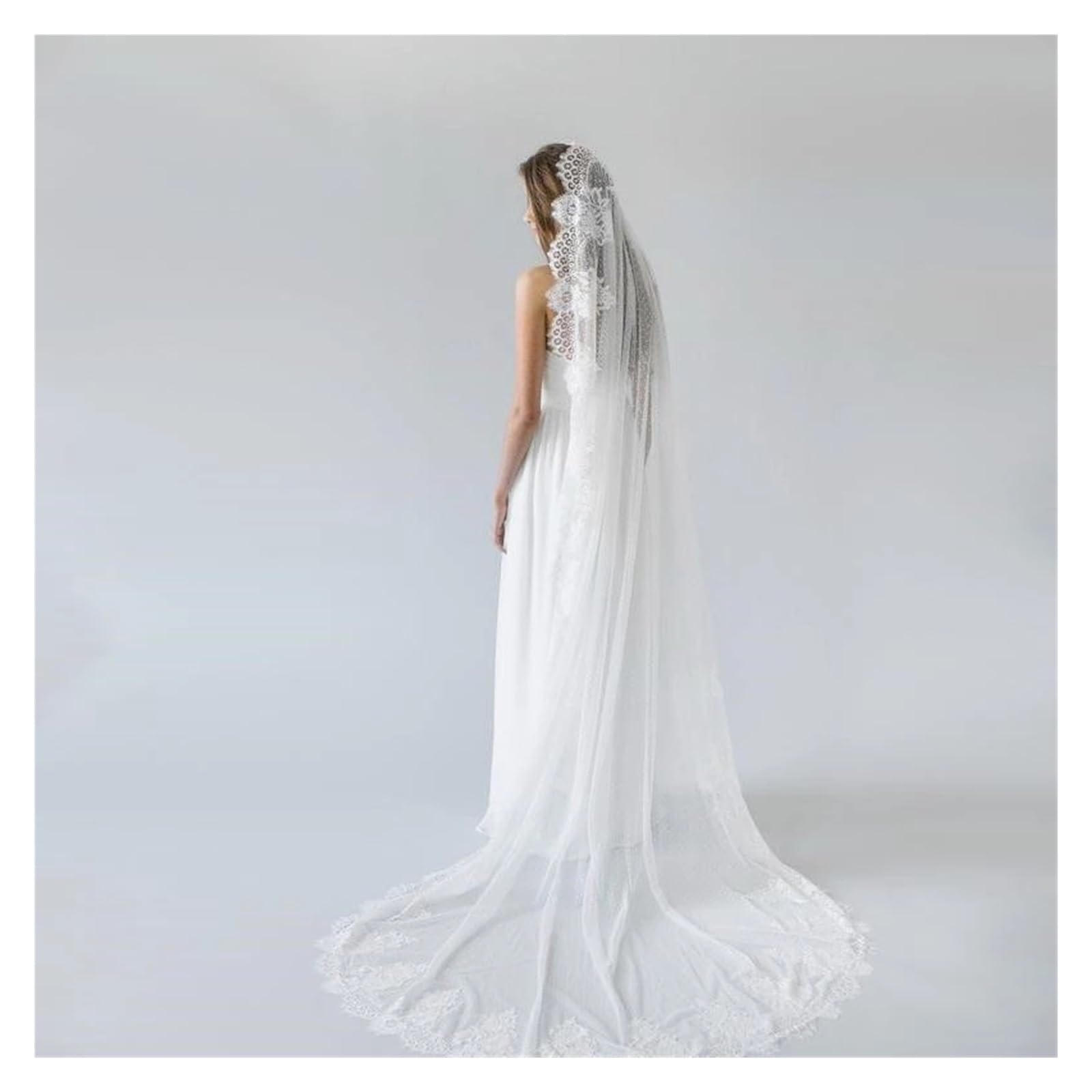 Weiß/Elfenbeinfarbener Hochzeitsschleier, 3 m langer Kamm, Spitze, Kathedrale, Brautschleier, Zubehör(WHITE,200cm)