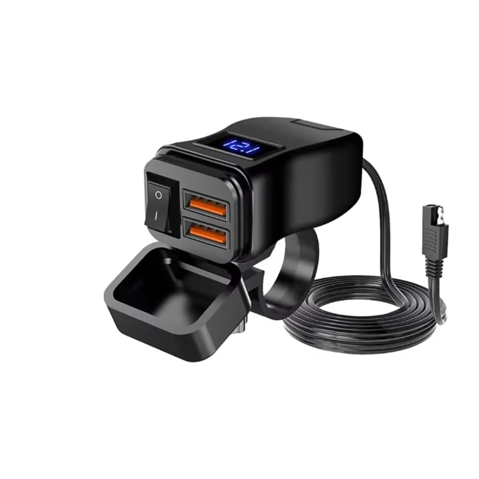 Navigation GPS PD QC3.0 Chargeur USB Rapide pour Moto Guidon 60W Double Prise avec Interrupteur Voltmètre Adaptateur d'alimentation Étanche 12V(QC3.0 Voltmeter)