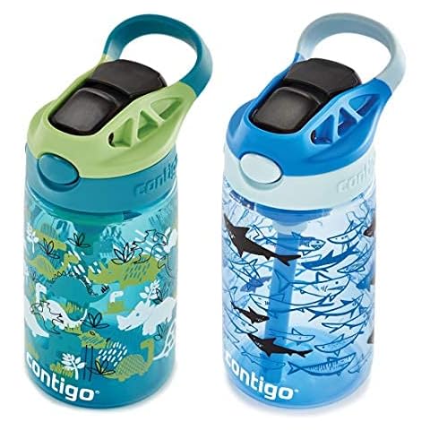 Kinder-Trinkflasche mit Autospout-Strohhalm, 400 ml, Dinos & Haie, 2 Stück Cover