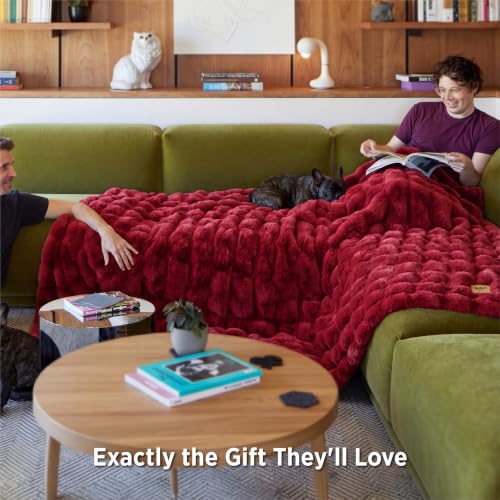 Image of Bedsure Fluffy Bubble Faux Fur Queen Blanket, 90 inchx90 inch, Red