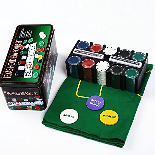 Poker Chip Set With Aluminum Storage Box，Two Decks Of Standard Playing Cards, Big Blind, Casino Style Chip For Texas Home Game Nights,Holdem Poker Nights,Blackjack Or Roulette Games,Casino Parties #TOP2