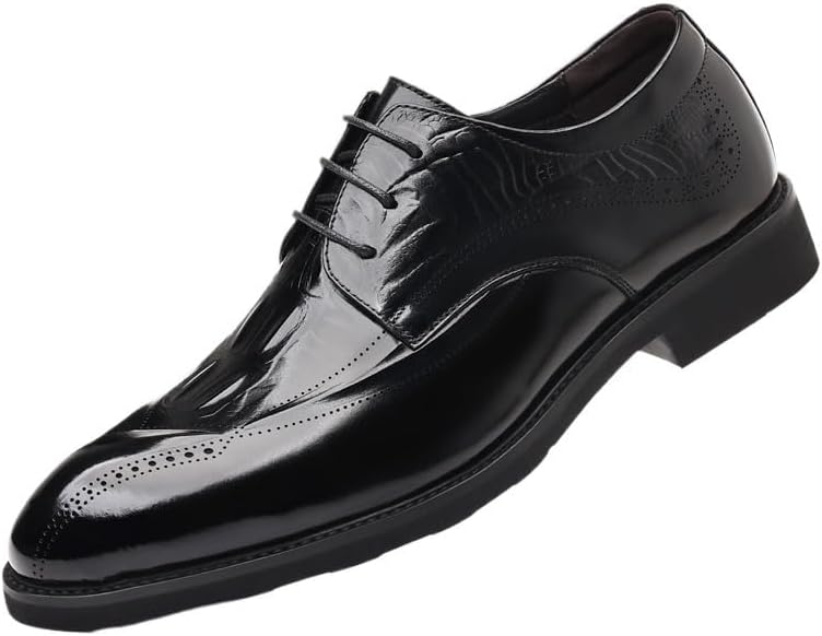 Men's Pointed Dress Shoes Casual Lace-ups Fashion Printed Shoes Lightweight Men's Leather Upper Anti Slip Rubber Sole Versatile Shoes