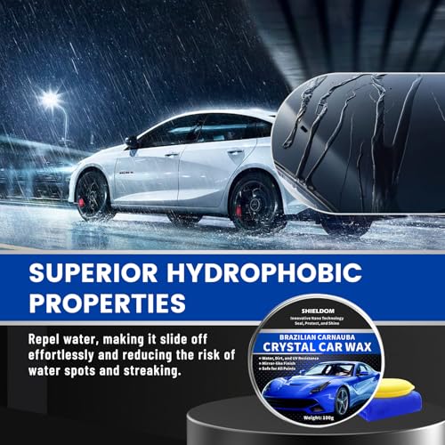 SHIELDOM Car Wax Polish Ceramic Coating Carnauba Wax Extra Gloss Paint Sealant Polishing Long Lasting Shine Hydrophobic for Cars, Trucks, SUVs, RVs with Microfiber Towel & Applicator Pad - 3.5oz/100g - Thumbnail 3