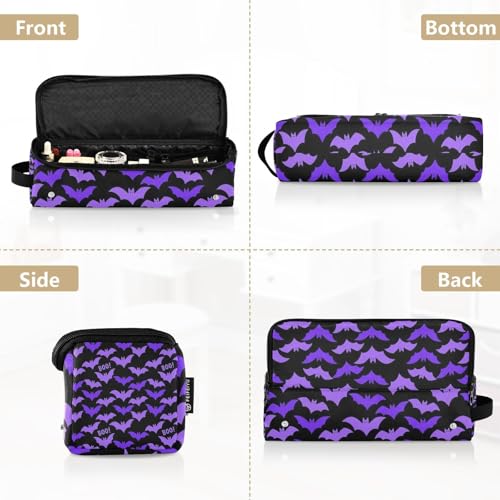 Bolsa de viaje para herramientas de cabello con almohadilla resistente al calor impermeable para planchas, alisadores y rizadores, organizador portátil negro con diseño Halloween murciélago morado espeluznante miniatura 5