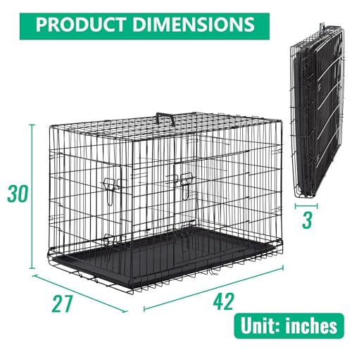 FDW XL Dog Crate Dog Kennel Cage with Double Door,42 inch Folding Metal Wire Dog Cage with Removable Tray&Divider Panel,Pet Crate for Medium Large Dogs,Black by FDW - Image 7