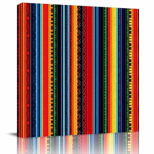 Abstract Canvas Wall Art - Multicolored Striped Wall Decor Stretched & Framed Artwork Paintings Ready to Hang for Living Room Bedroom Kitchen 24' x 24'