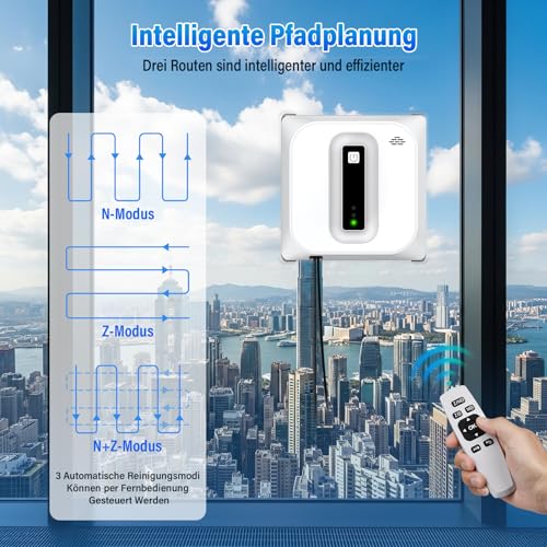 Ehomfory Fensterputzroboter mit Zwei Düsen und Automatischer Sprühfunktion, 3 Intelligente Wegplanungsmodi, Kantenerkennung, 100 ml Wassertank, Sicherheitsseil Absturzsicherung