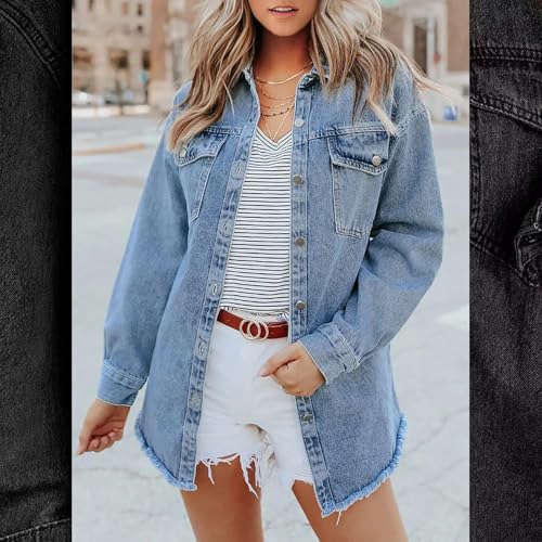The Beauty North Denim Jacket Casual Denim Button Down Distressed Jacket Long Jean Jackets for Women3