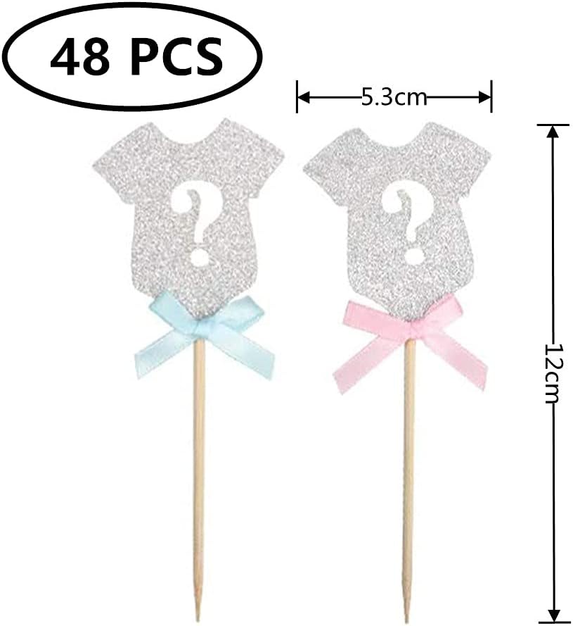 48 Pcs Silver Gold Glitter Cupcake Toppers Gender Reveal Party Supplies