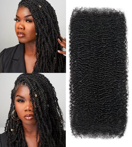 Dong H hair Afro Kinkys Bulk Human Hair 20 Inch for Braiding Afro Kinky-Curly Human Hair Bulk For Mini Twist, Repair Locs Hair Bulk Human Braiding Hair for Micro Dreadlocs Extensions(1B,35g/pack)