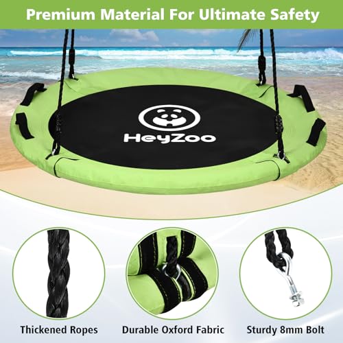 Image of HeyZoo Tree Swing, Saucer Swing 40 Inch for Kids, 900lbs Weight Capacity, with Adjustable Hanging Straps, for Backyard and Outdoor Playground, Yellow-Green