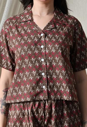 Image of Women Cotton Pajama Set Shirt & Shorts | Co-Ord Night Suit Soft Breathable Printed Sleepwear Lounge Wear Comfortable