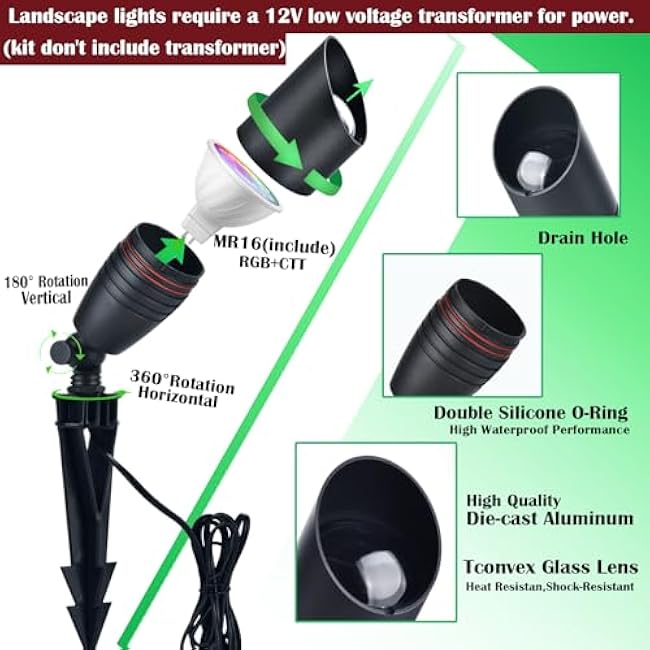 Color Changing Outdoor Landscape Lights RGB Landscape Lighting Kit Smart Landscape Spotlights Outdoor Uplights