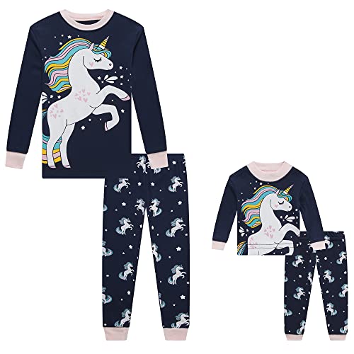 Image of Babyroom Girls Matching Doll&Toddler 4 Piece Cotton Pajamas Toddler Christmas Sleepwear