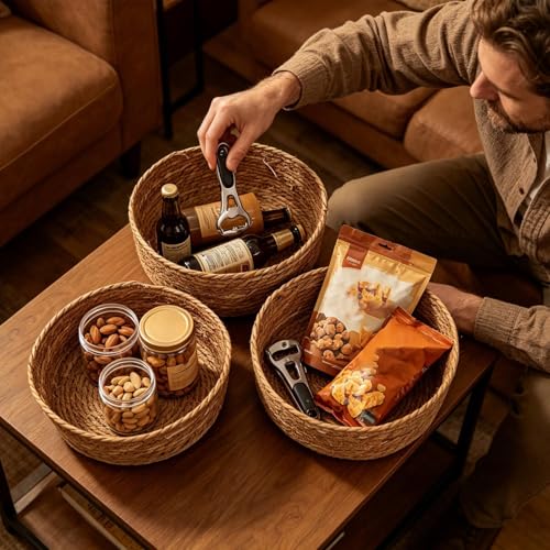 Paniers de rangement en rotin lot de 3 boîtes tressées légères - 3