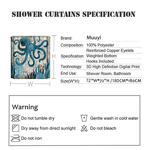 Muuyi Octopus Shower Curtain Kraken Shower Curtain - Funny Shower Curtains For Bathroom - Octopus With Ship Sail Old Boat In Ocean Waves, Cloth Fabric Bathroom Decor Set With Hooks, 72 X 72 Inches #TOP3