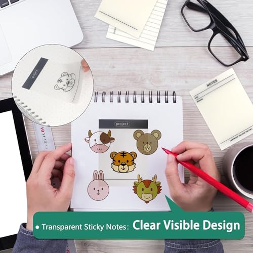 Image of PAXCOO 50 pcs Transparent Project Sticky Note,Transparent Waterproof Self Adhesive Removable Notes, Project Sticky Notes Memo Pads Clear Sticky Paper Sheets for Study, Home & Office Organization