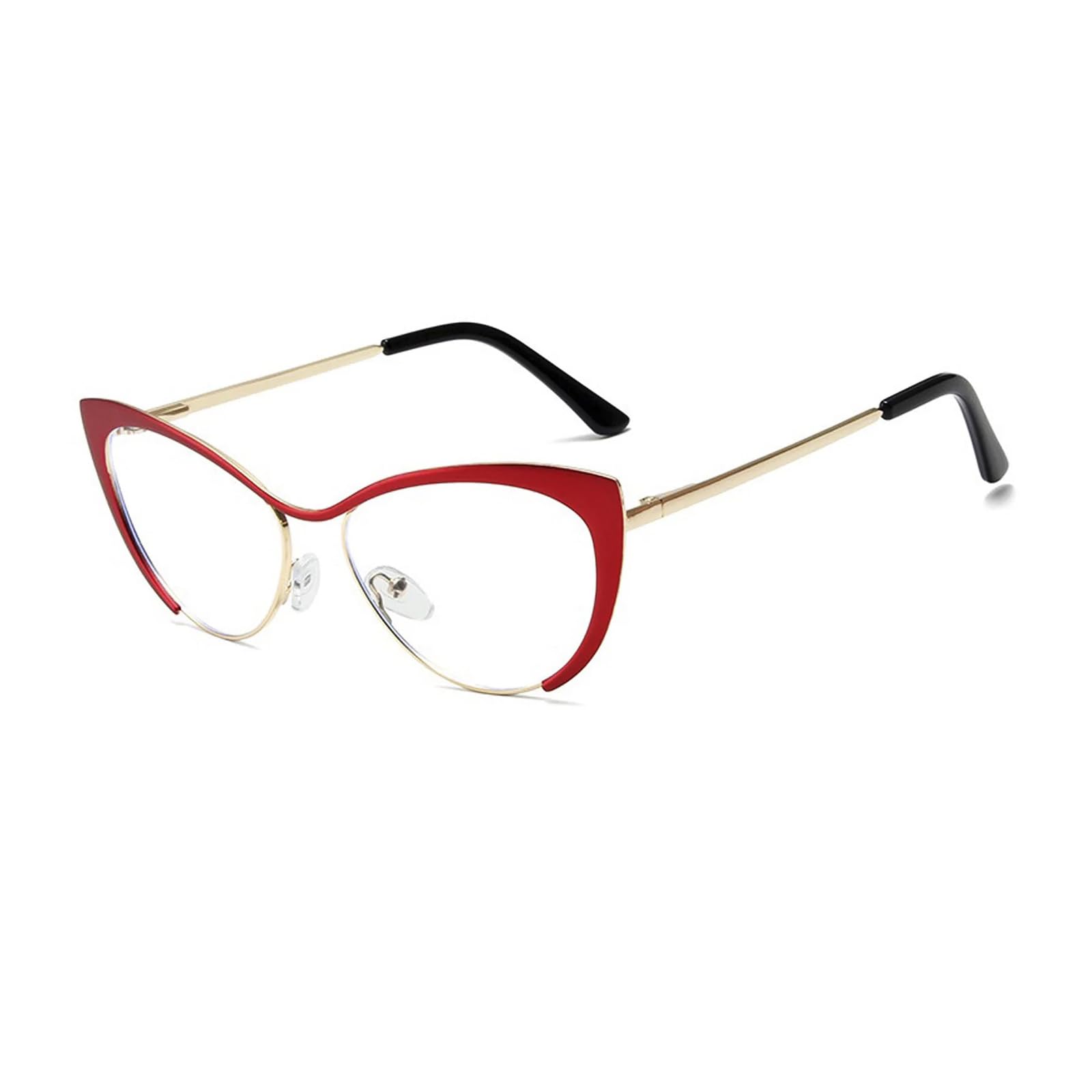 KFPH Occhiali da donna alla moda con occhio di gatto, luce blu, con blocco della luce blu, occhiali finti per computer da gioco, montatura in metallo