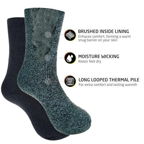 HOT FEET Thermal Socks for Men - Extreme Cold Weather, 2 Pack Thick Warm Socks, Winter Insulated, Size 6-12.53