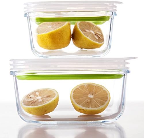 Pyrex Glass containers bento boxes to admit fresh fruit sealing Glass cartridge, Square (green)