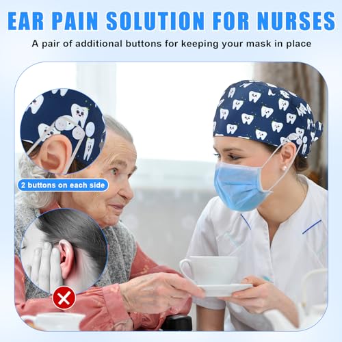Image of Unittype 4 Pcs Nurse Caps for Women Nursing Working Caps with Button and Sweatband Adjustable Elastic Scrub Hats for Dentist