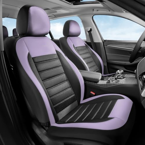 Image of Coverado Car Seat Covers Full Set, Luxury Leather Car Seat Covers, Automotive Front and Rear Mesh Seat Covers, Full Set 5 Seats, Purple&Black Seat Covers for SUV Sedan Truck