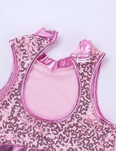 Image of easyforever Kids Girls 2PCS Shiny Mermaid Scales Ballet Dance Outfit Crop Top with Short Tankini Swimsuit