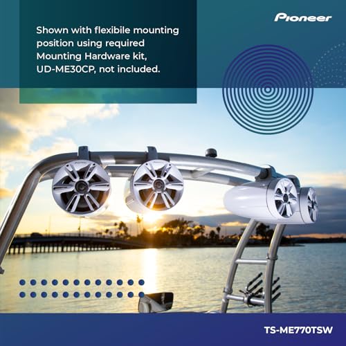 Image of PIONEER TS-ME770TSW 7.7 inch Wakeboard Tower Speakers (Pair, White Sport Design) - 250W, RGB LED Lighting, Water Resistant Marine Speaker System Upgrade for Boats and Other Outdoor Audio Systems