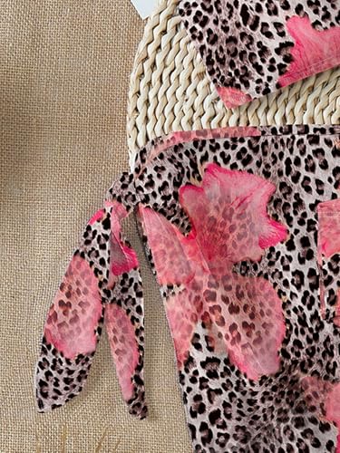 Image of RoseSeek Girls 3 Piece Bikini Set with Beach Skirt Floral Leopard O-Ring Padded Swimsuit for Teen Girls