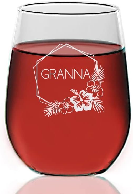 Copas de vino Granna Wreath  Copa de vino Granna Floral grabado con láser  Copa de vino sin tallo  Copa de vino de abuela  Día de la Madre  Regalo