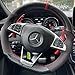 Matte Black Carbon Fiber&Suede Leather Steering Wheel Cover Hand-Stitch on Wrap Fit for Mercedes Benz W205/C43 GLA45 GLC43 AMG/CLA-Class C117/X156/C218/W213/X253 C253/W166/W222/SLC R172/R231