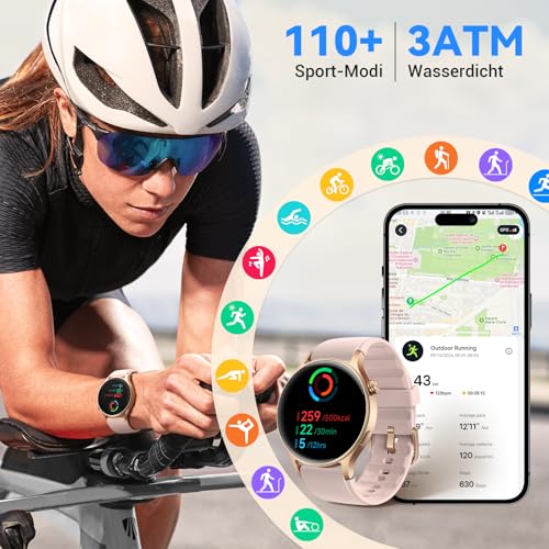 Smartwatch Damen Rund mit Telefonfunktion- 1.32" AMOLED Display, Fitnessuhr mit 110+ Sportmodi &3ATM… – Ansicht 5