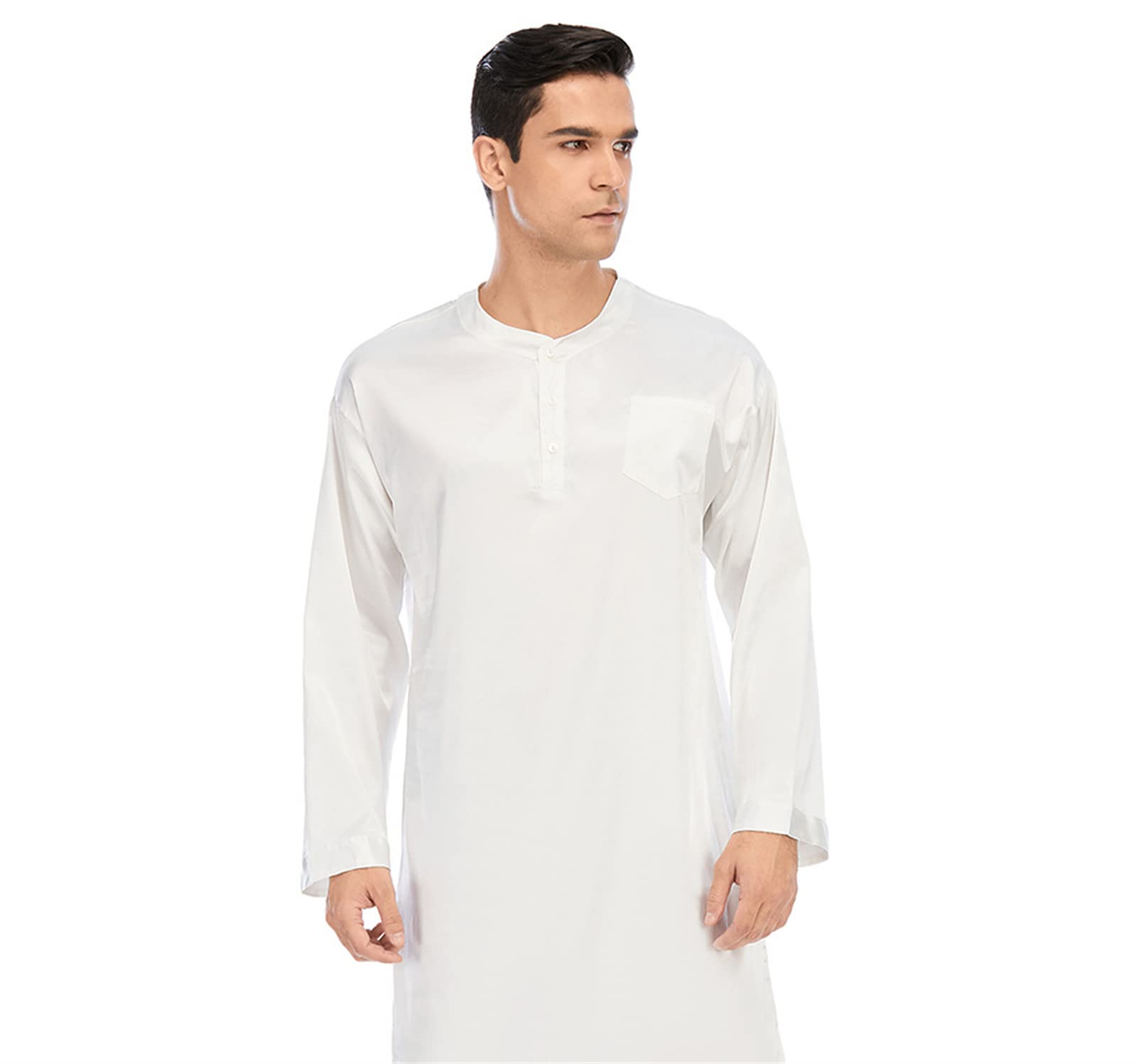 Herren Roben Pyjama Solide Langarm Rundhals Faux Silk Satin Homewear Taschen Mode Herren Bademäntel Nachthemd Plus Size Geschenke