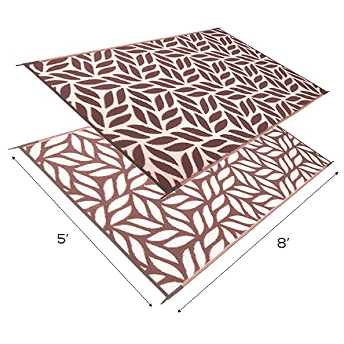 Stylish Camping 255087 5-feet by 8-feet Reversible Mat, Plastic Straw Rug, Large Floor Mat for Outdoors, RV, Patio, Backyard, Picnic, Beach, Camping - Leaf Mat (Brown/White) - Image 5