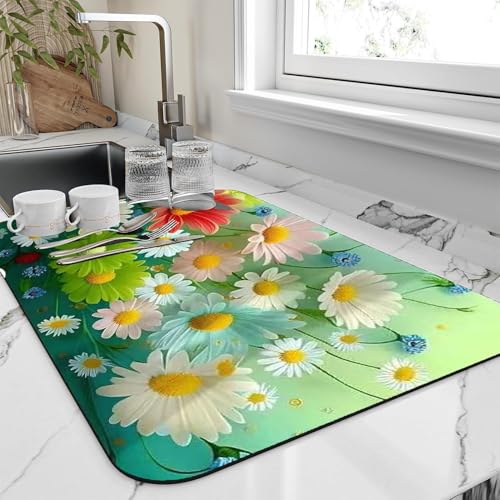 Image of Dish Drying mat for Kitchen Water Absorbent mats for Kitchen Utensils Large Dry mat for Kitchen Utensils Drying mat Water Absorbent mats for Kitchen Large Size 58x38cm (Design 6)