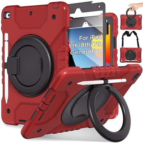 Protection iPad 9e génération antichoc étui rigide 10.2 avec support rotatif porte-stylo bandoulière