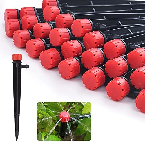 50 pcs Drip Irrigation Emitters Drip Emitters for 1/4" Drip Irrigation Tubing Adjustable 360 Degree Water Flow Irrigation Drip Heads Drip Irrigation Spray Emitters for Plant Watering System