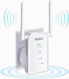 WiFi Extender, Aigital 300Mbps WiFi Extender with Ethernet Ports, Long Range Wireless Repeater Internet Amplifier, 2.4GHz Stable WiFi Range Extender Signal Booster for Home, WPS, Easy Setup