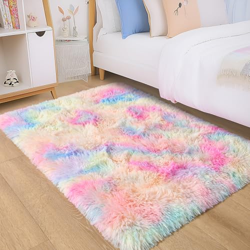 image for junovo Washable, Non-Slip Area Rug, Soft Rainbow Area Rug for Girl's R