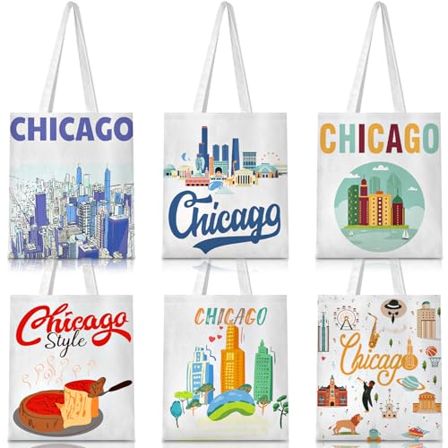 Paterr 6 Pcs Chicago Canvas Tote Bag Watercolor Chicago City Souv...