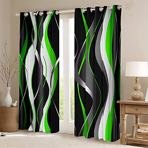 Loussiesd Green Grey Black Curtains Geometric Spiral Window Drapes for Kids Boys Girls Abstract Art Blackout Curtain Modern Luxury Window Treatments W52*L63 - Image 2